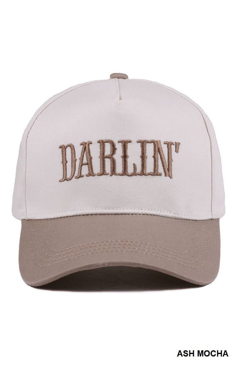 Darlin' Embroidered Two-tone Canvas Cotton Cap: ASH MOCHA