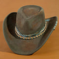 Fabric Beaded Distressed Western Cowboy Hat