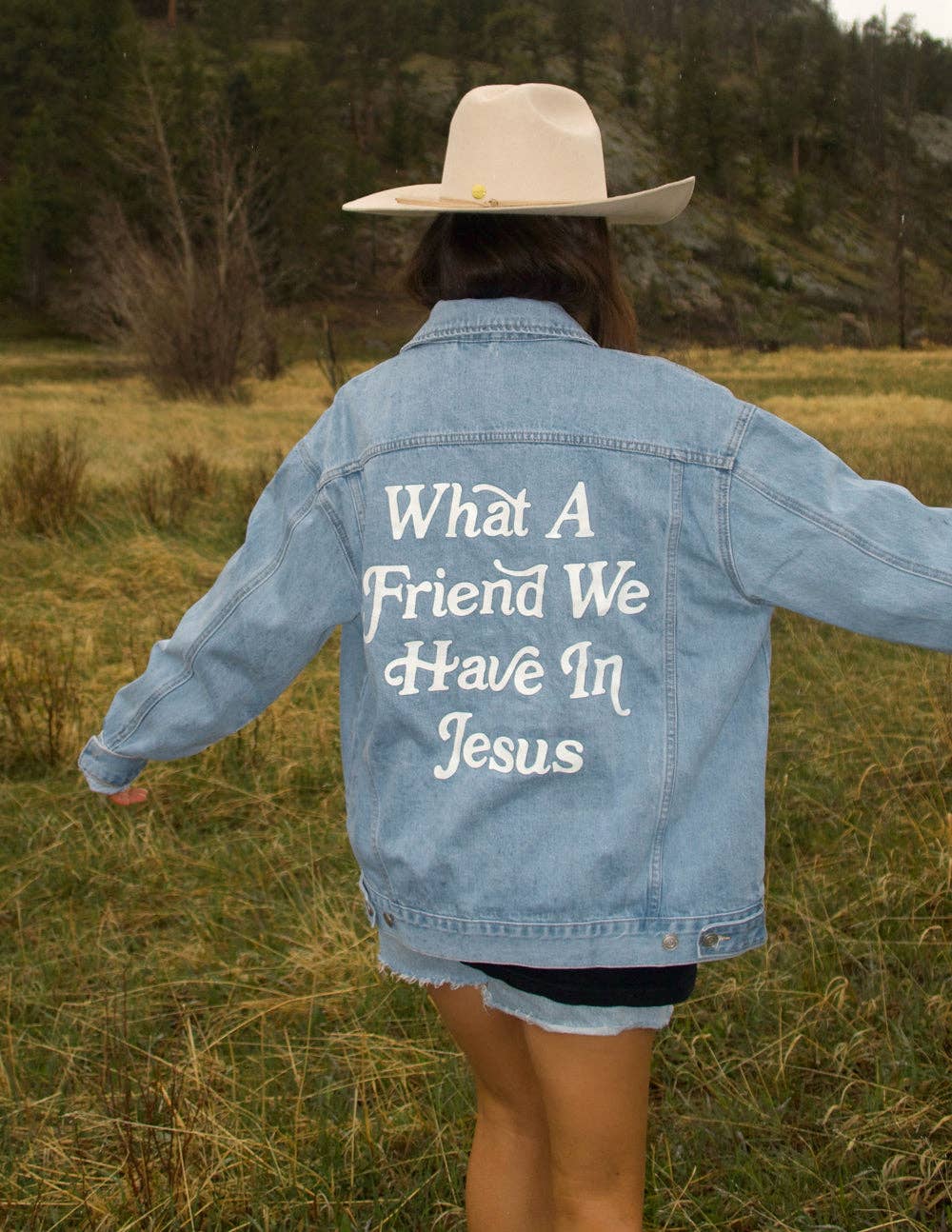 What a Friend In Jesus Denim Jacket: XL