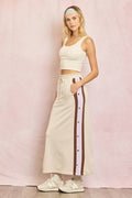 Cotton Terry Contrast Stripe Maxi Skirt: Seashell