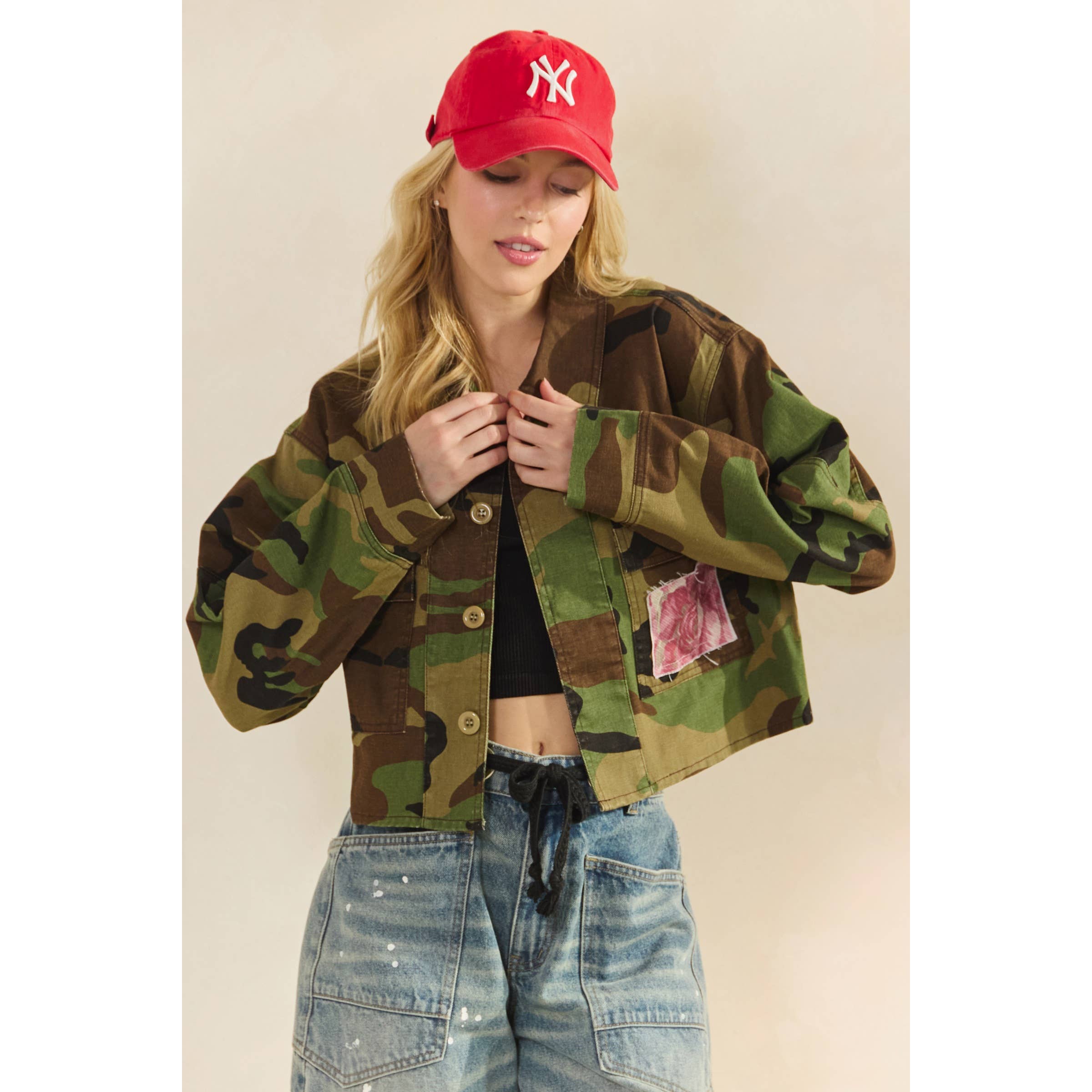 Camo Sequins Contrast Jacket: Camo Floral / S