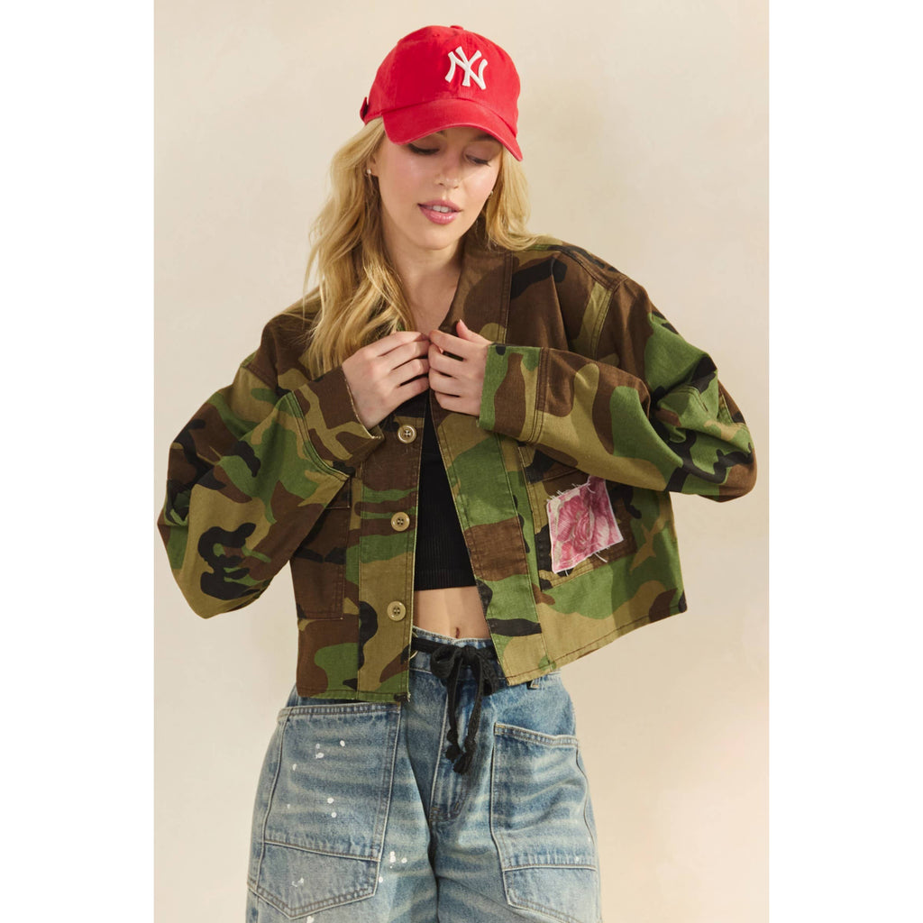 Camo Sequins Contrast Jacket: Camo Floral / M