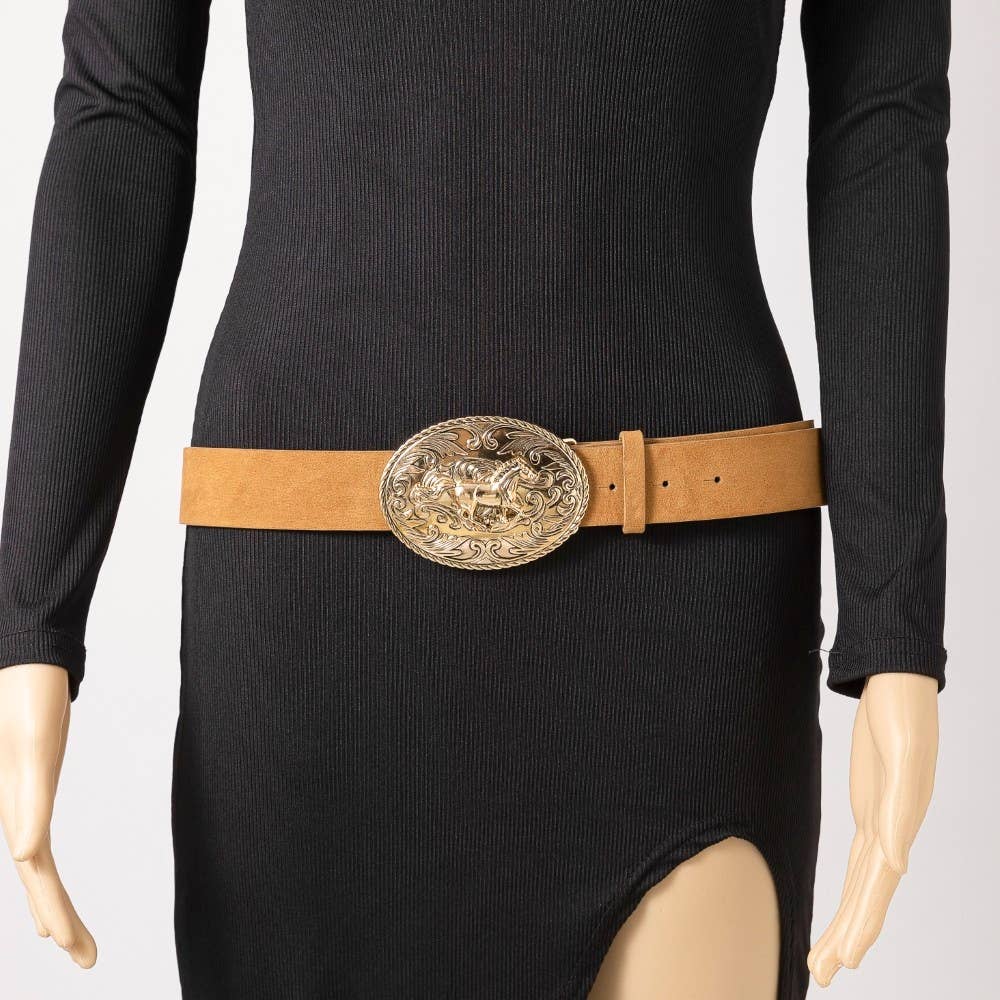 Large Western Horse Medallion Buckle Belt