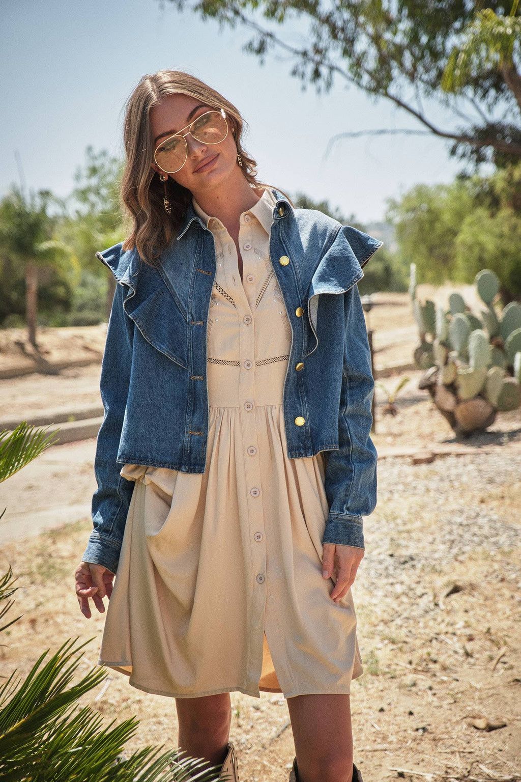 Diagonal Ruffled Denim Jacket