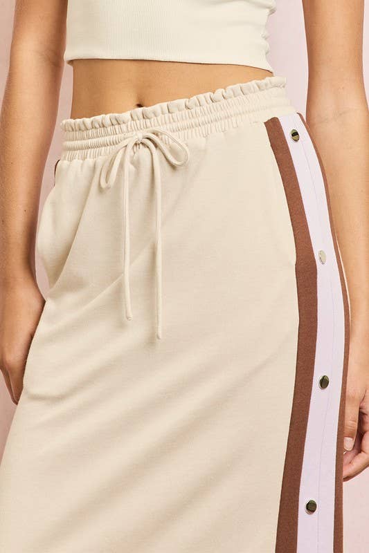 Cotton Terry Contrast Stripe Maxi Skirt: Seashell / M