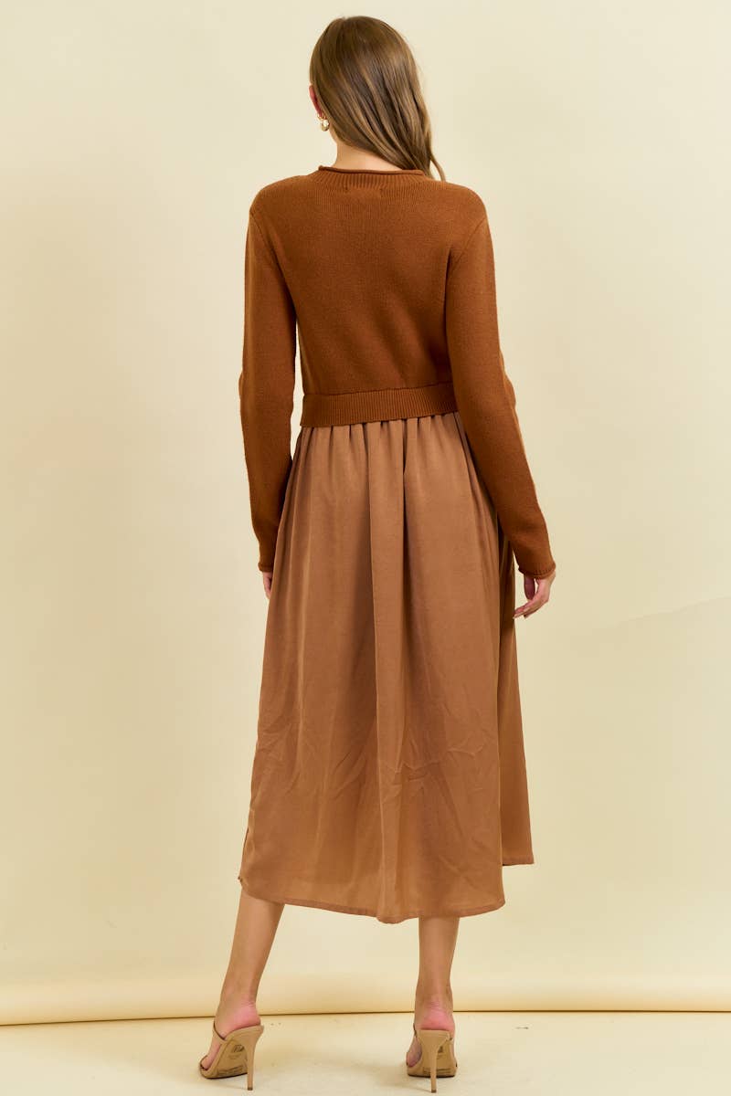 RIBBED TURTLE NECKLINE KNIT MAXI DRESS MOCHA / L