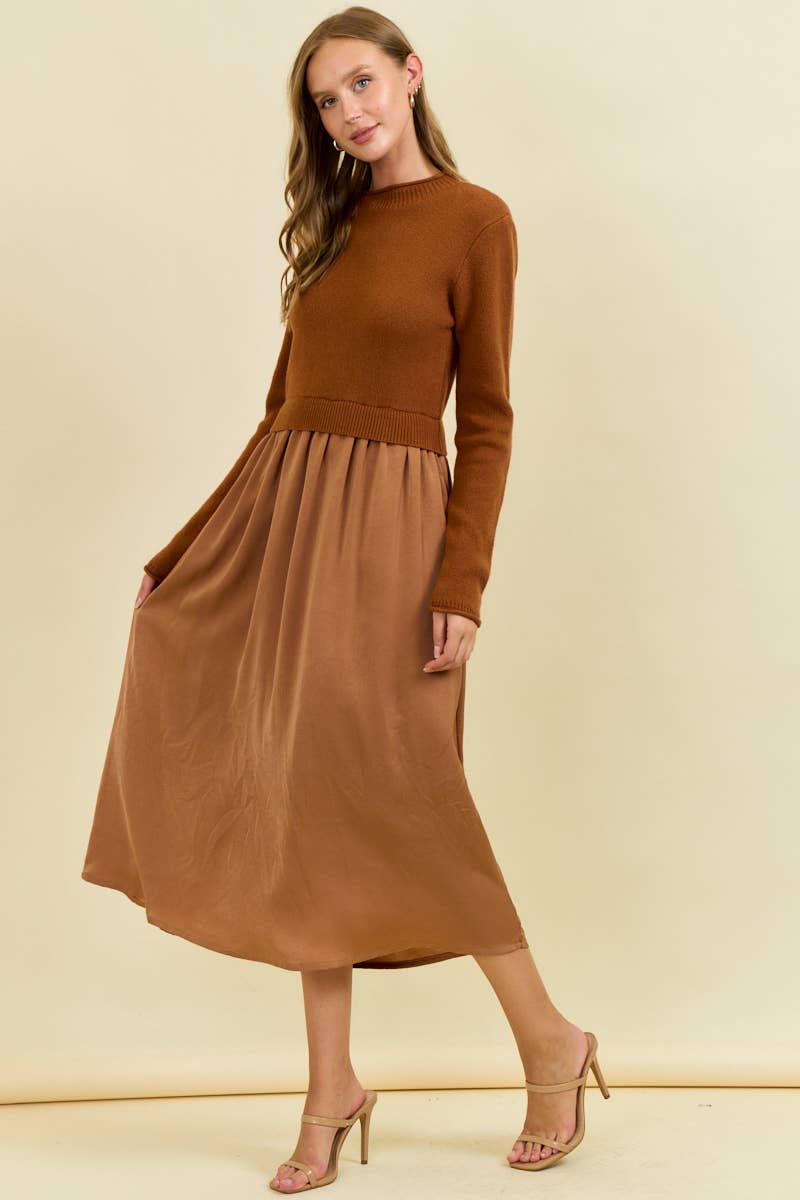 RIBBED TURTLE NECKLINE KNIT MAXI DRESS MOCHA / S