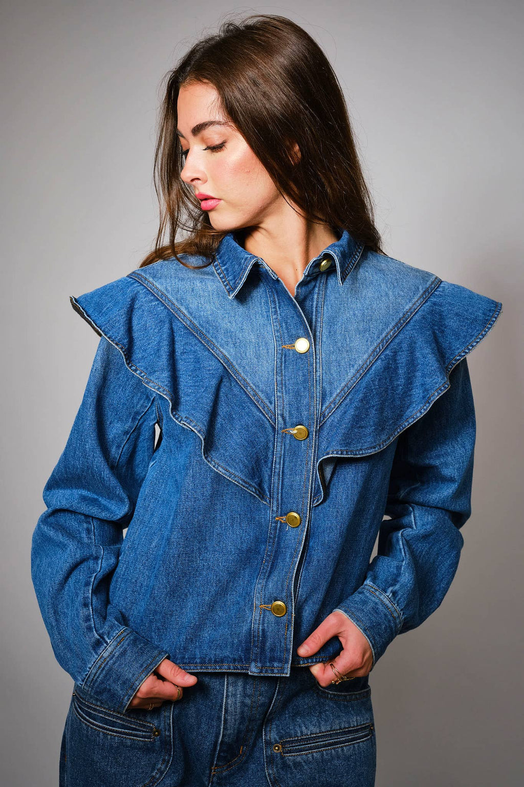 Diagonal Ruffled Denim Jacket