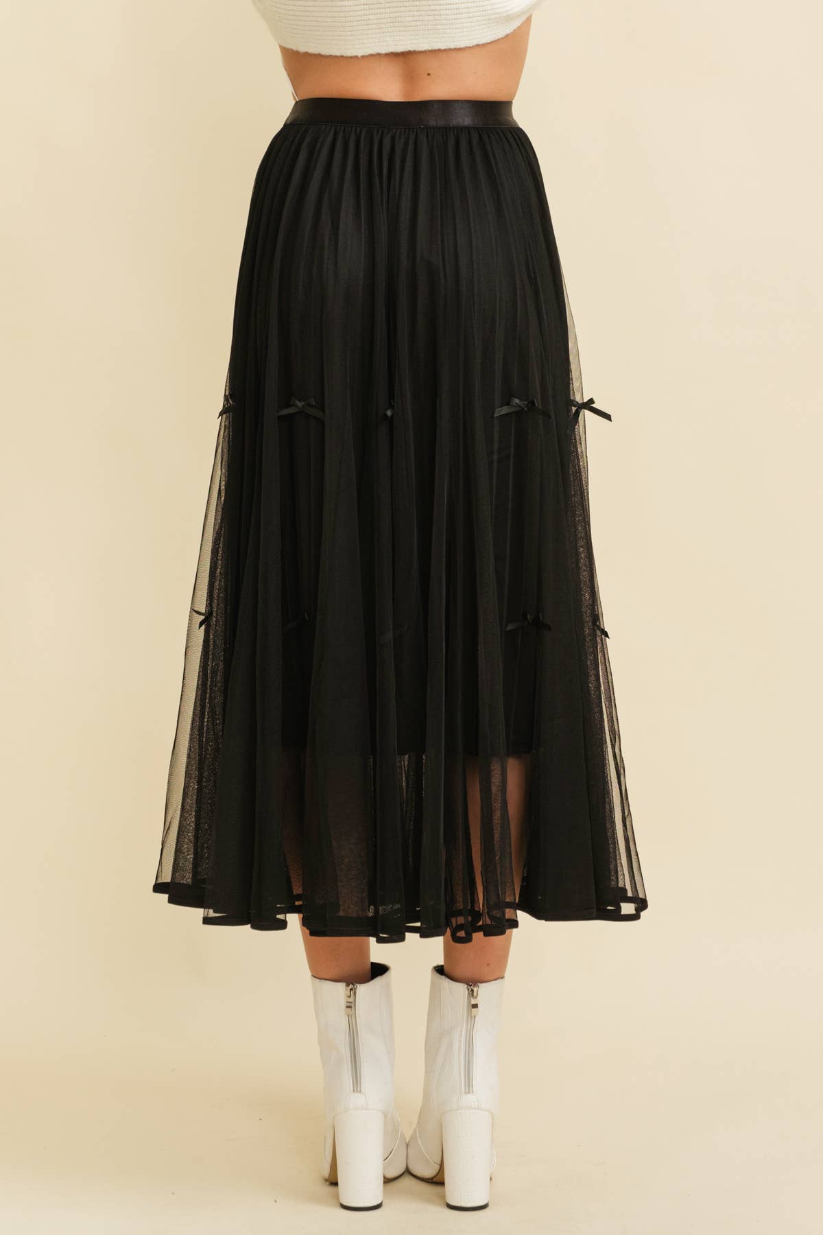 CS13400K - RIBBON DETAIL MESH MAXI SKIRT: Cream / S