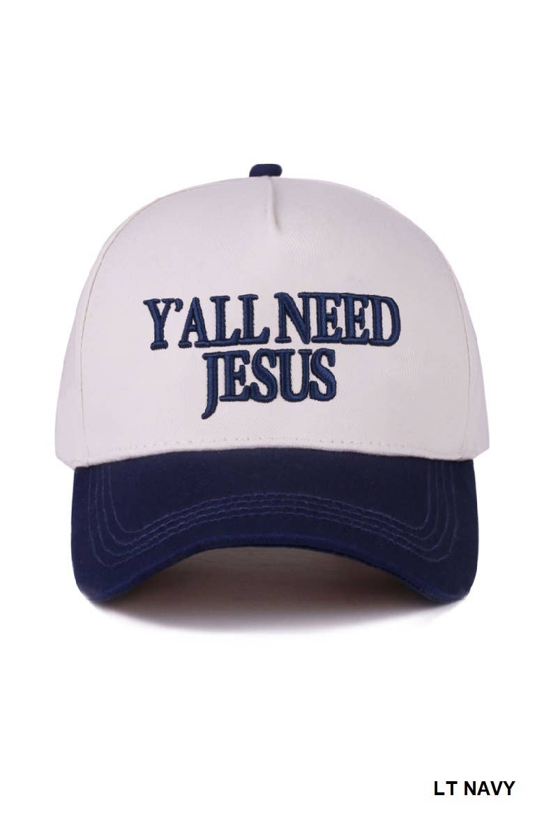 Y'all Need Jesus Two Tone Canvas Cotton Cap: DK FOREST / 1(ONE SIZE)
