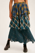 Layered Patchwork Plaid Maxi Skirt