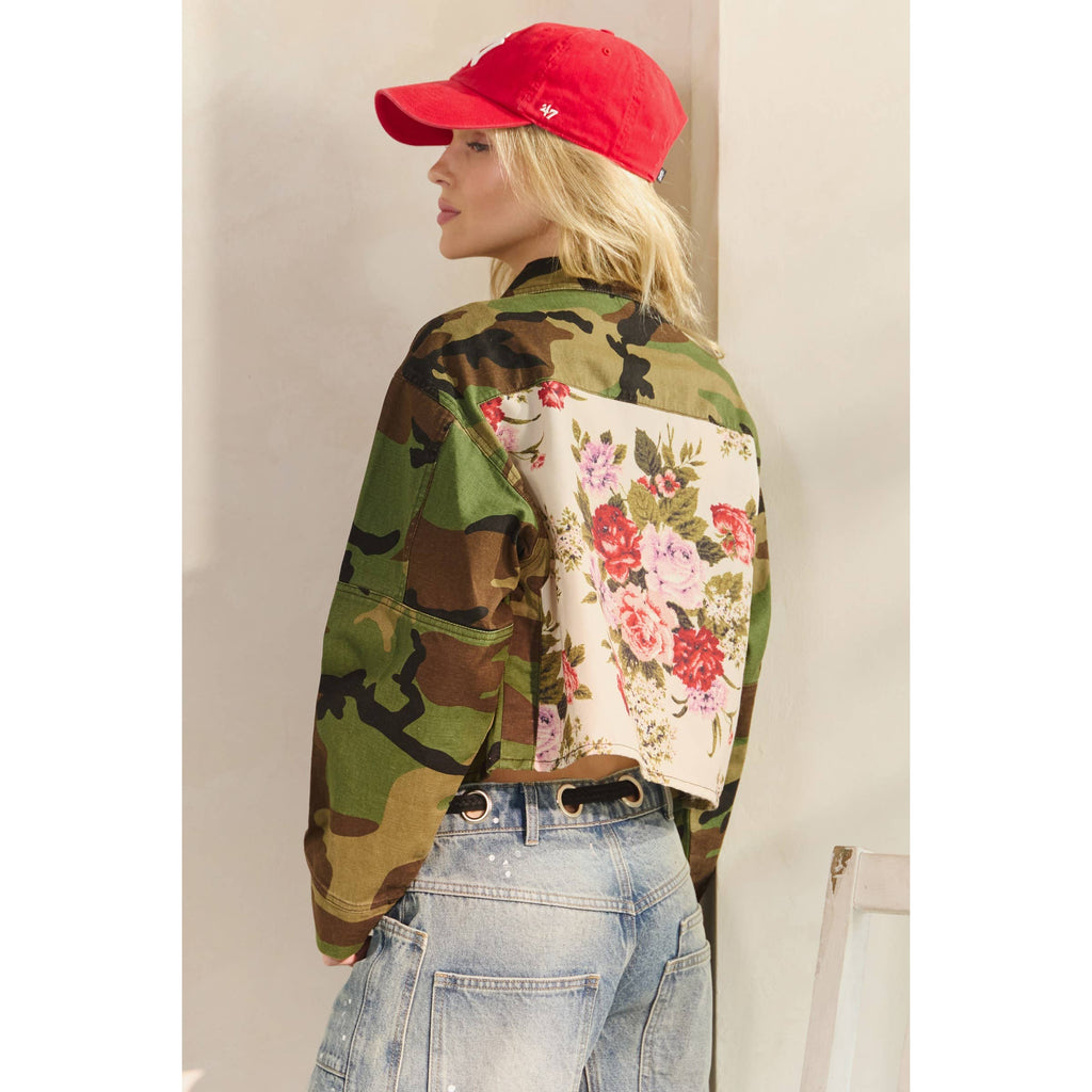 Camo Sequins Contrast Jacket: Camo Floral / M