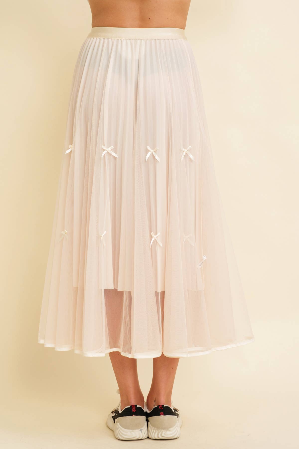 CS13400K - RIBBON DETAIL MESH MAXI SKIRT: Cream / L