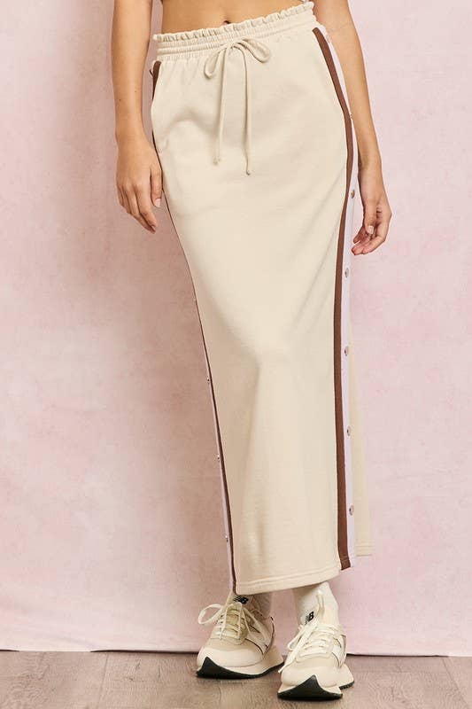 Cotton Terry Contrast Stripe Maxi Skirt: Seashell / M