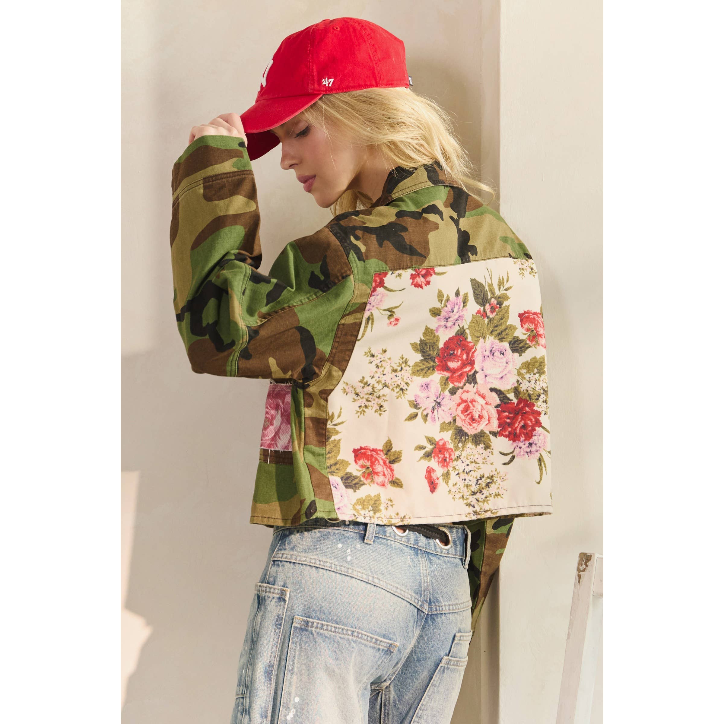 Camo Sequins Contrast Jacket: Camo Floral / S
