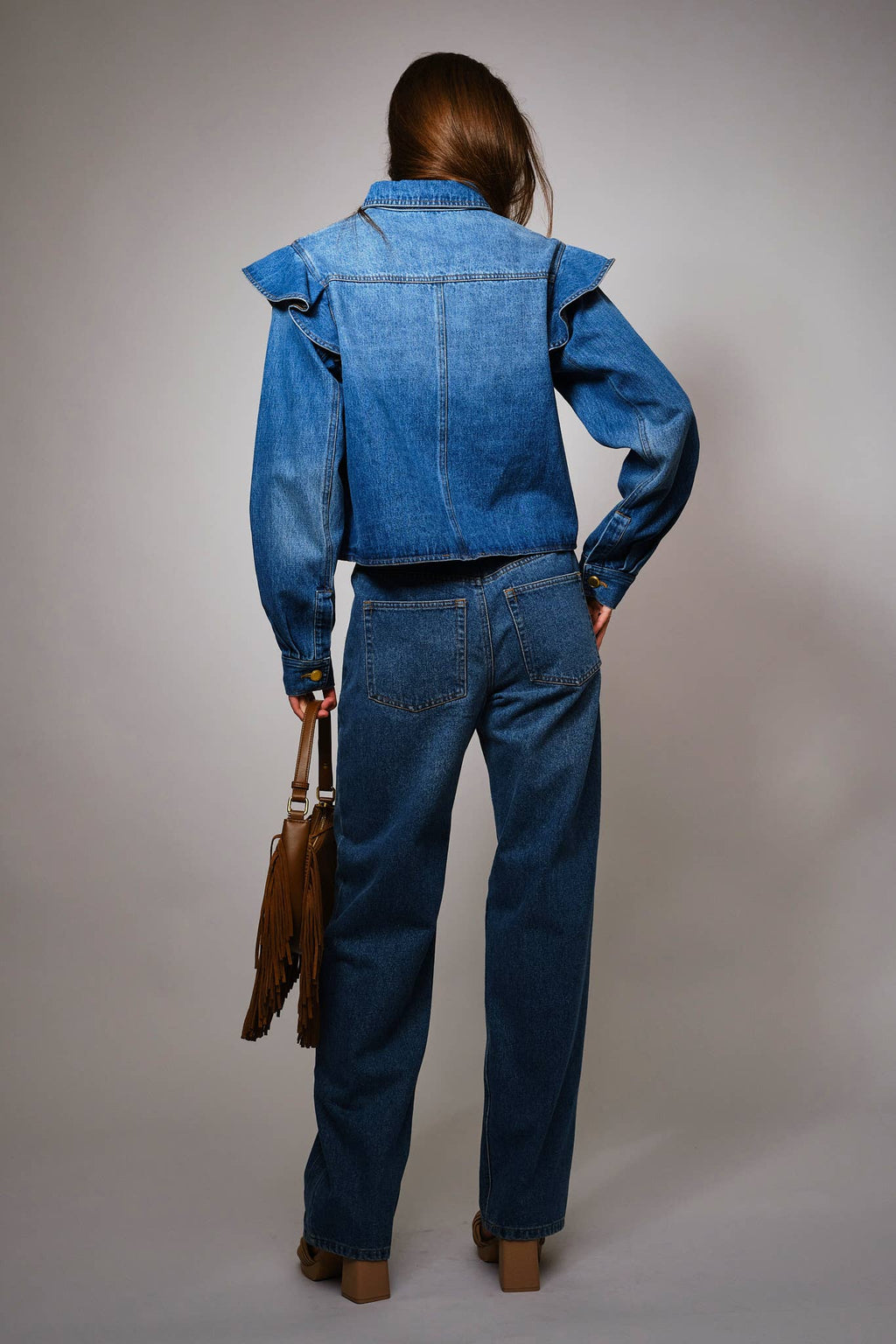 Diagonal Ruffled Denim Jacket