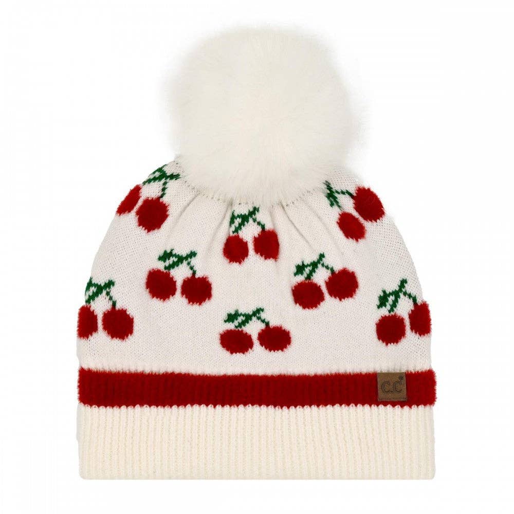 Ivory cherry beanie