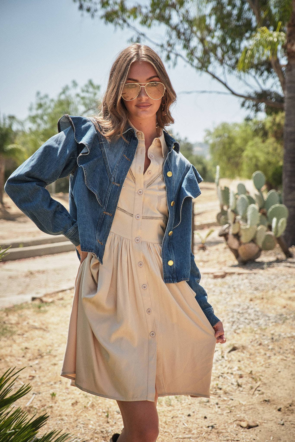 Diagonal Ruffled Denim Jacket