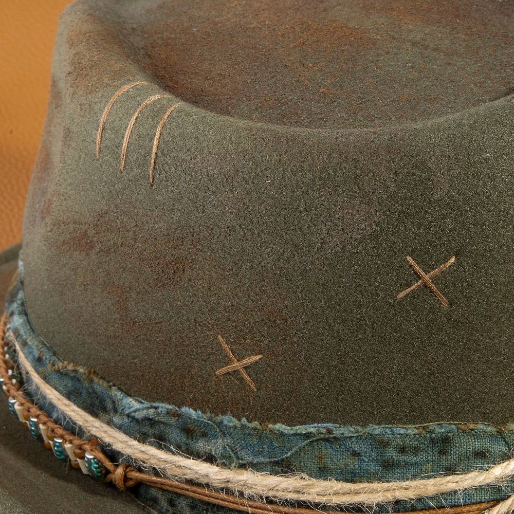 Fabric Beaded Distressed Western Cowboy Hat