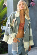 Colorblocked twill patch studded back heart jacket: DENIM