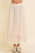 CS13400K - RIBBON DETAIL MESH MAXI SKIRT: Cream