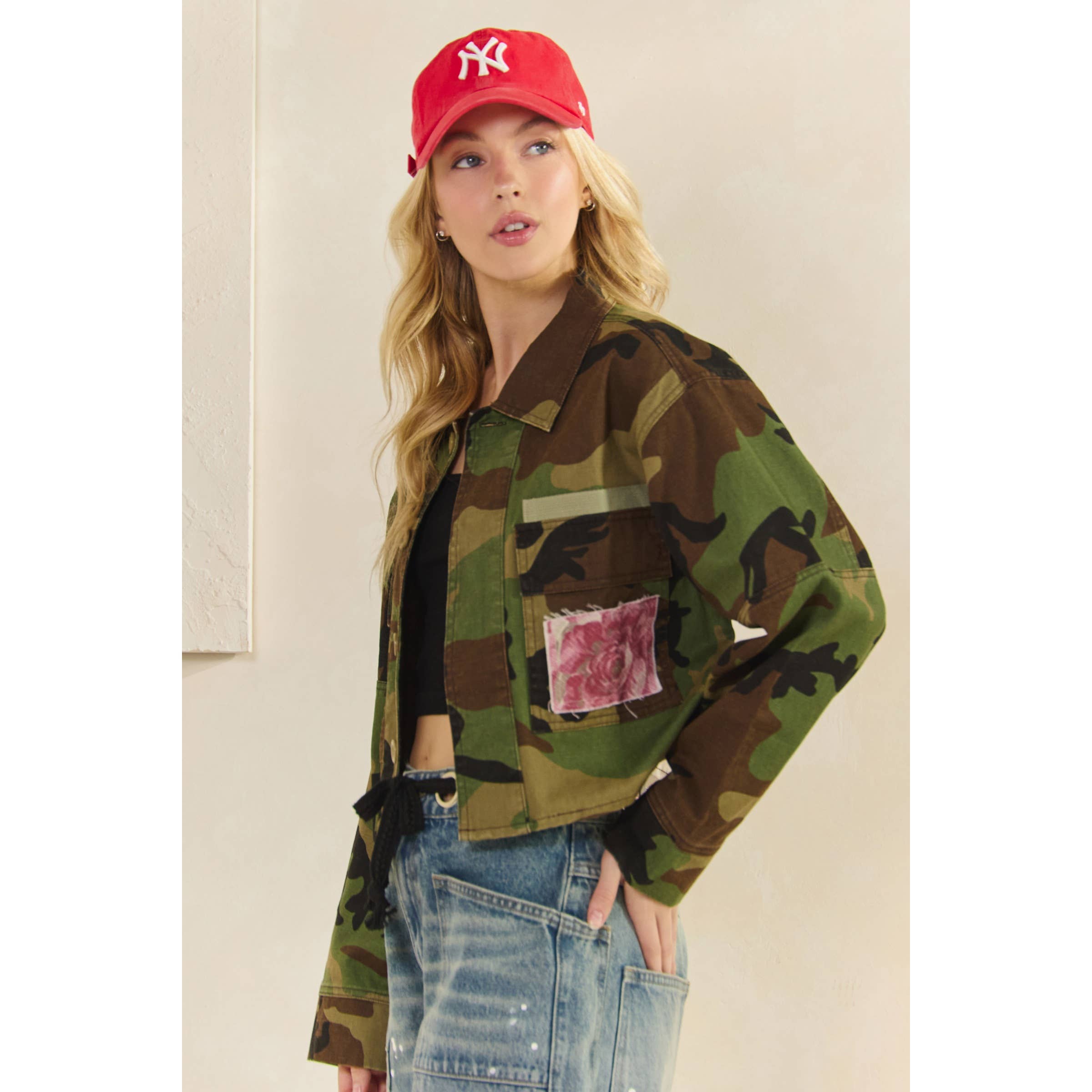 Camo Sequins Contrast Jacket: Camo Floral / M