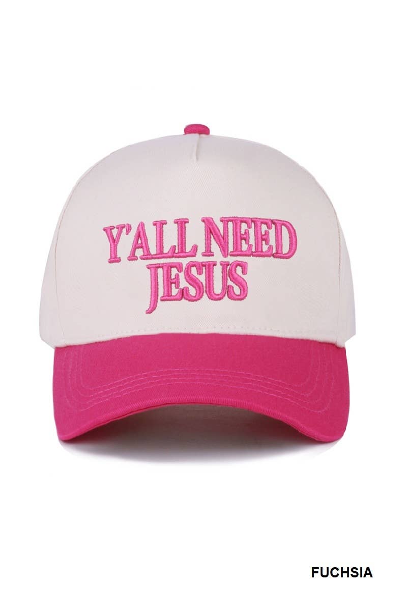 Y'all Need Jesus Two Tone Canvas Cotton Cap: DK FOREST / 1(ONE SIZE)