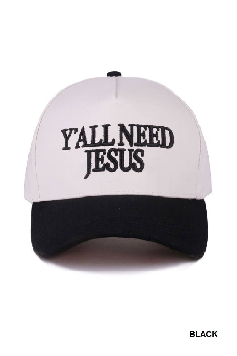 Y'all Need Jesus Two Tone Canvas Cotton Cap: DK FOREST / 1(ONE SIZE)
