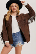 DENIM WESTERN FRINGE BUTTON DOWN JACKET ESPRESSO