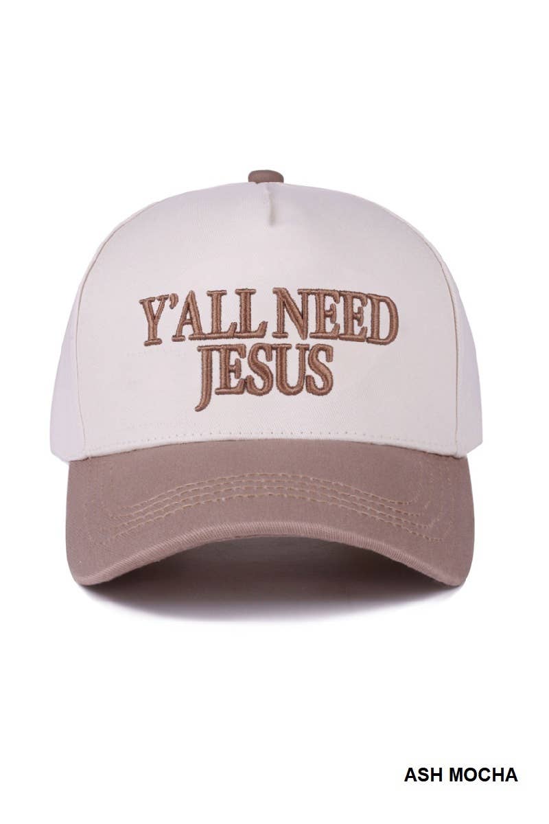 Y'all Need Jesus Two Tone Canvas Cotton Cap: DK FOREST / 1(ONE SIZE)