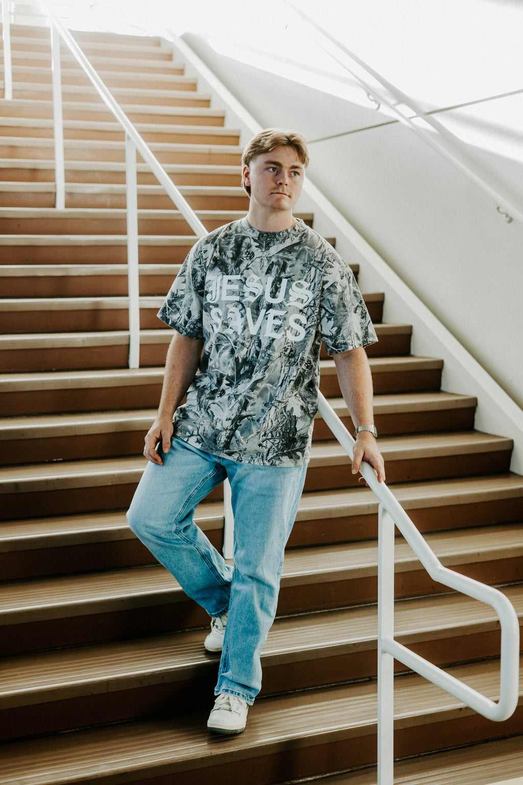 Jesus Saves Unisex Camo: Grey / M