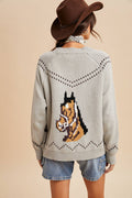 CHUNKY KNITTED HORSE CARDIGAN: HEATHER GREY