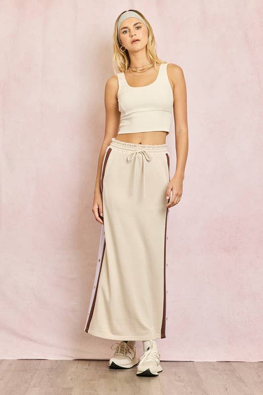 Cotton Terry Contrast Stripe Maxi Skirt: Seashell / S