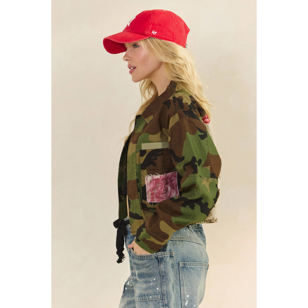 Camo Sequins Contrast Jacket: Camo Floral / S