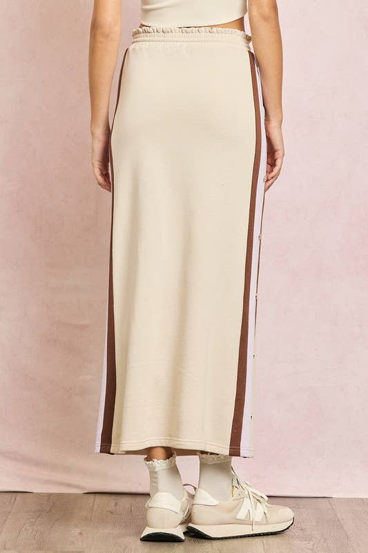 Cotton Terry Contrast Stripe Maxi Skirt: Seashell / M