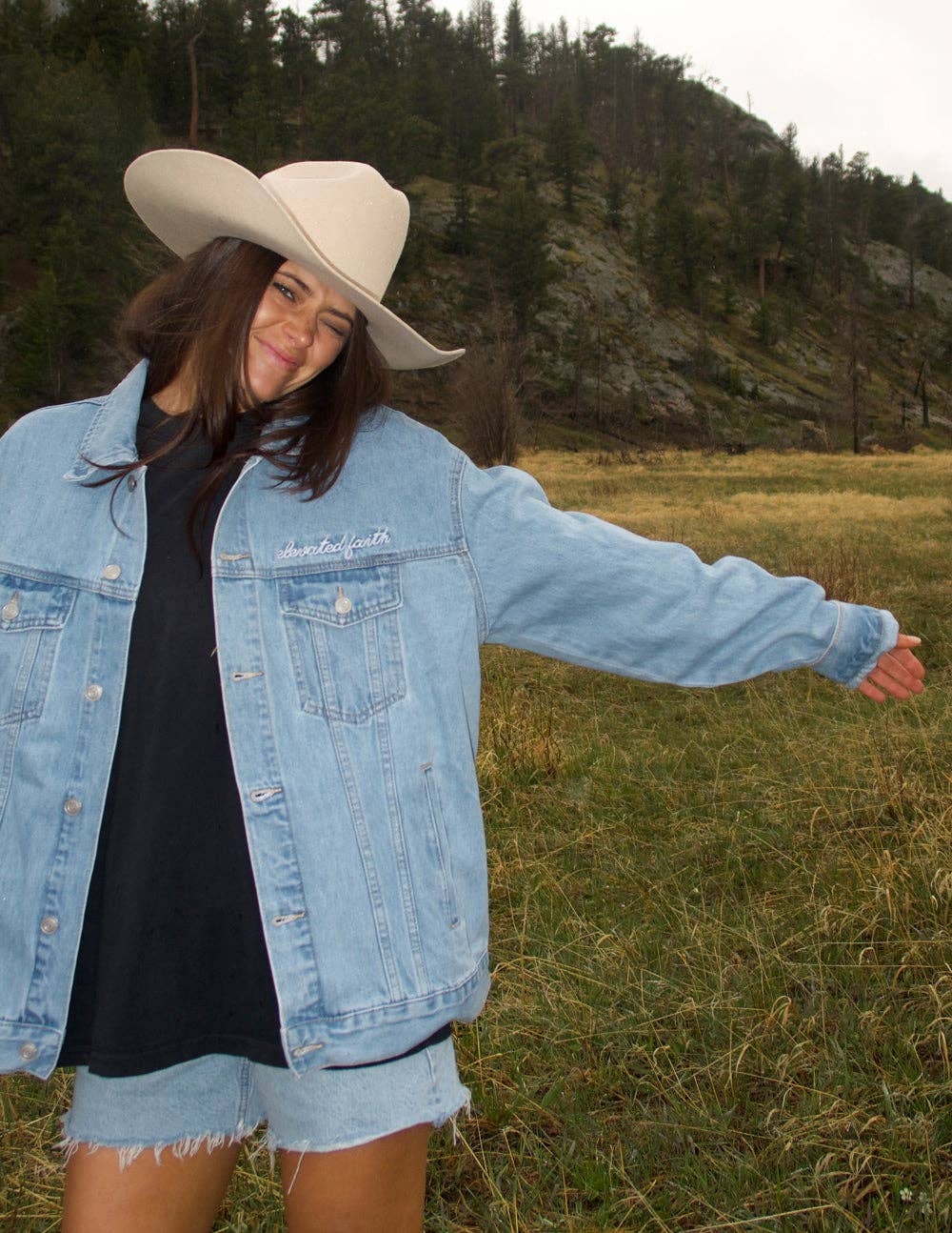 What a Friend In Jesus Denim Jacket: XS