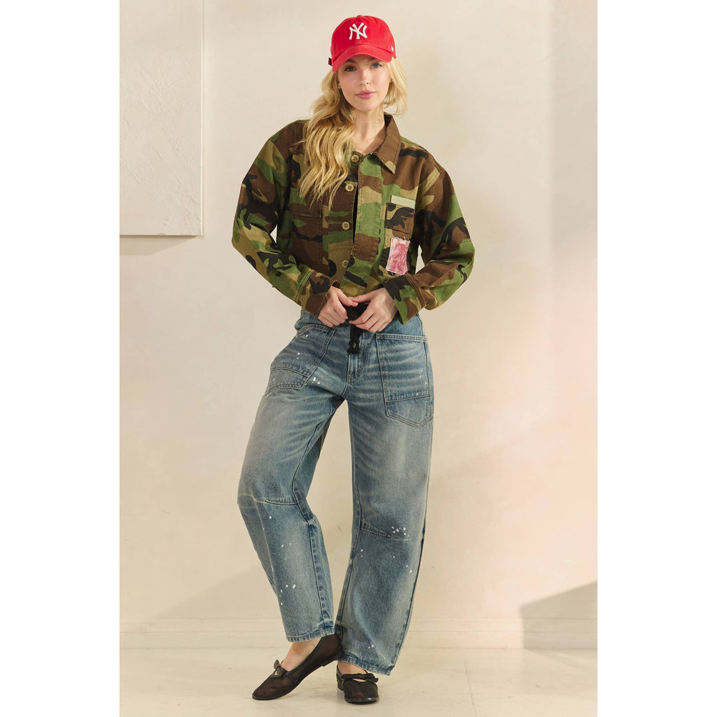 Camo Sequins Contrast Jacket: Camo Floral / S