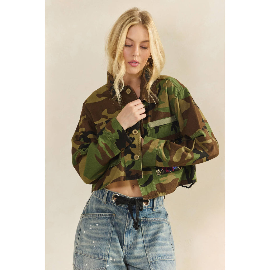 Camo Sequins Contrast Jacket: Camo Floral / S