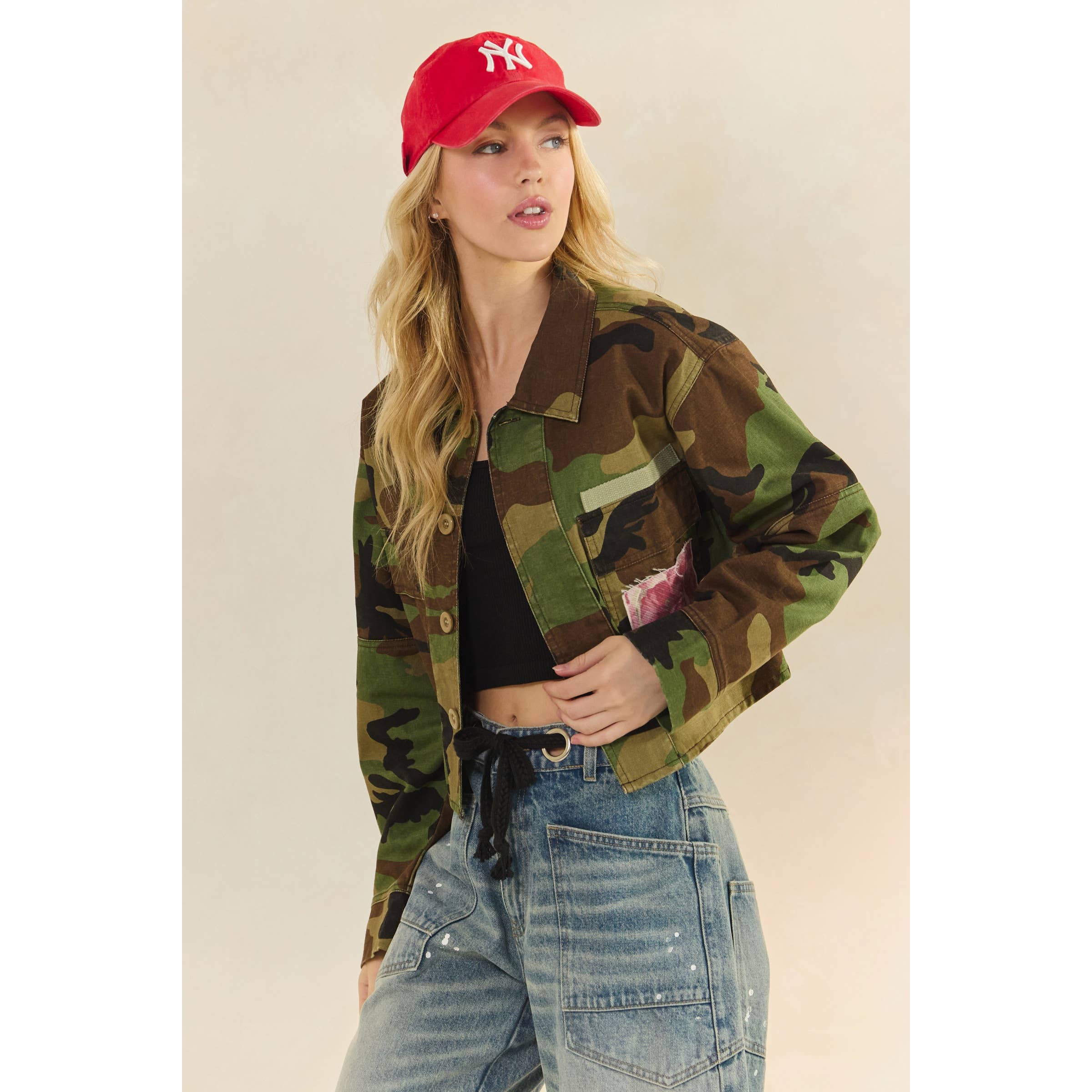 Camo Sequins Contrast Jacket: Camo Floral / M