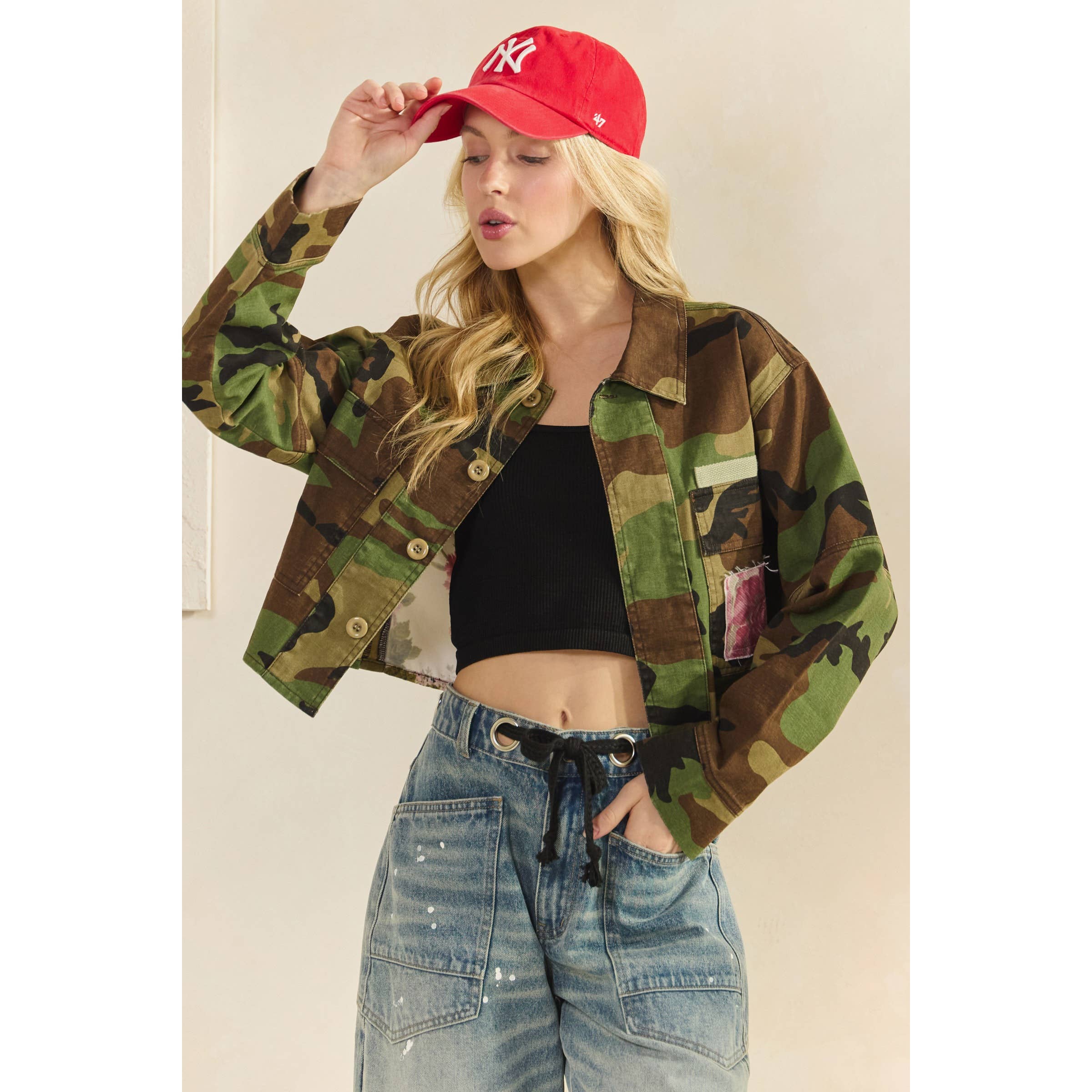Camo Sequins Contrast Jacket: Camo Floral / S