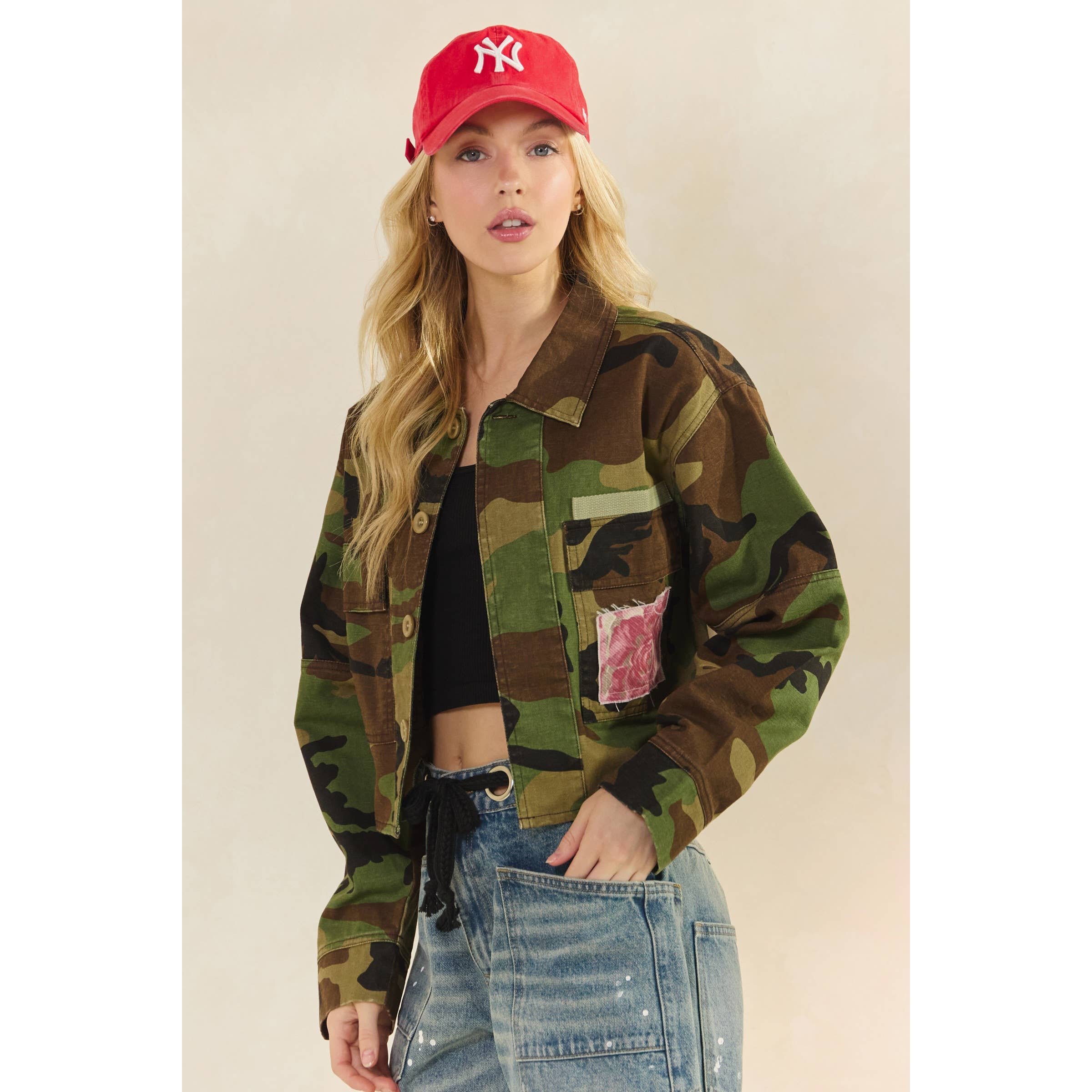 Camo Sequins Contrast Jacket: Camo Floral / M