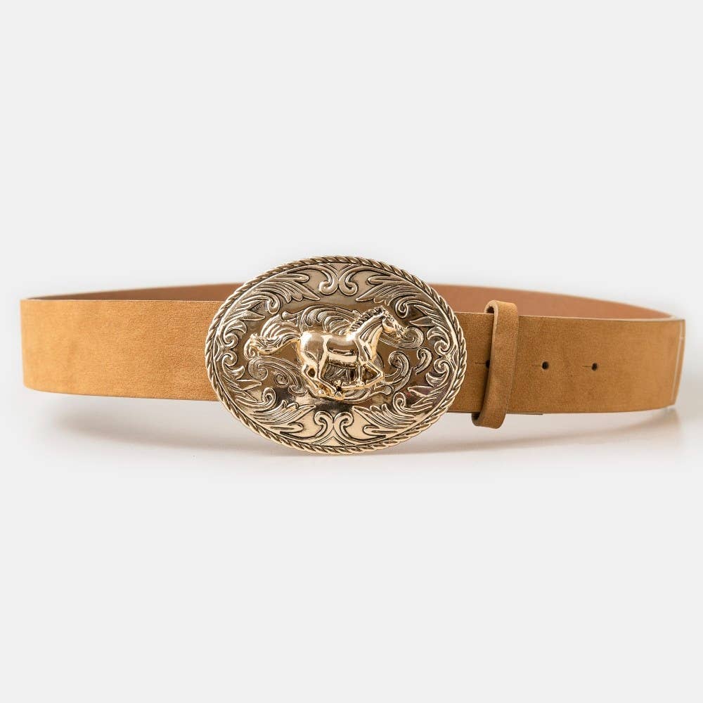 Large Western Horse Medallion Buckle Belt