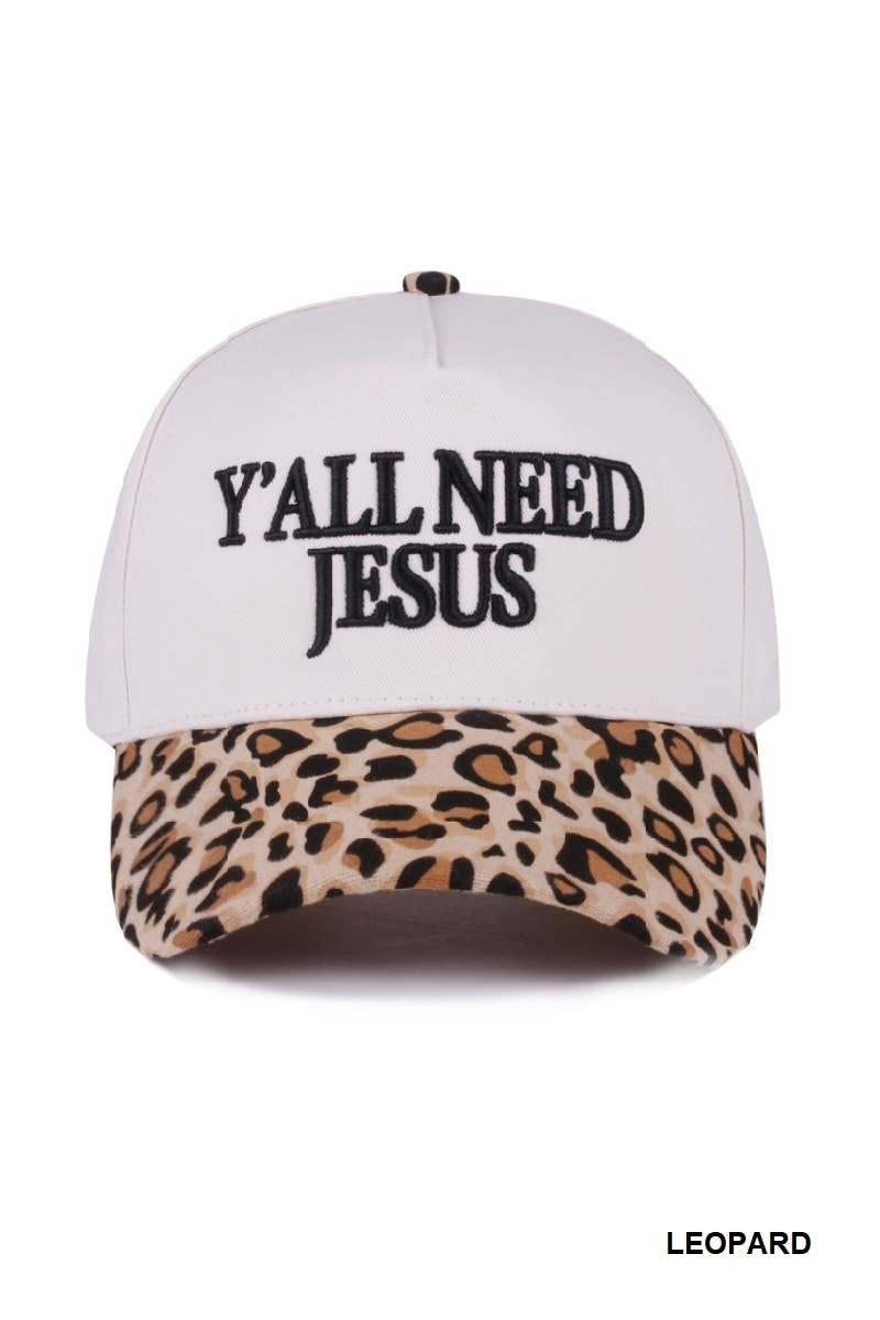 Y'all Need Jesus Two Tone Canvas Cotton Cap: DK FOREST / 1(ONE SIZE)