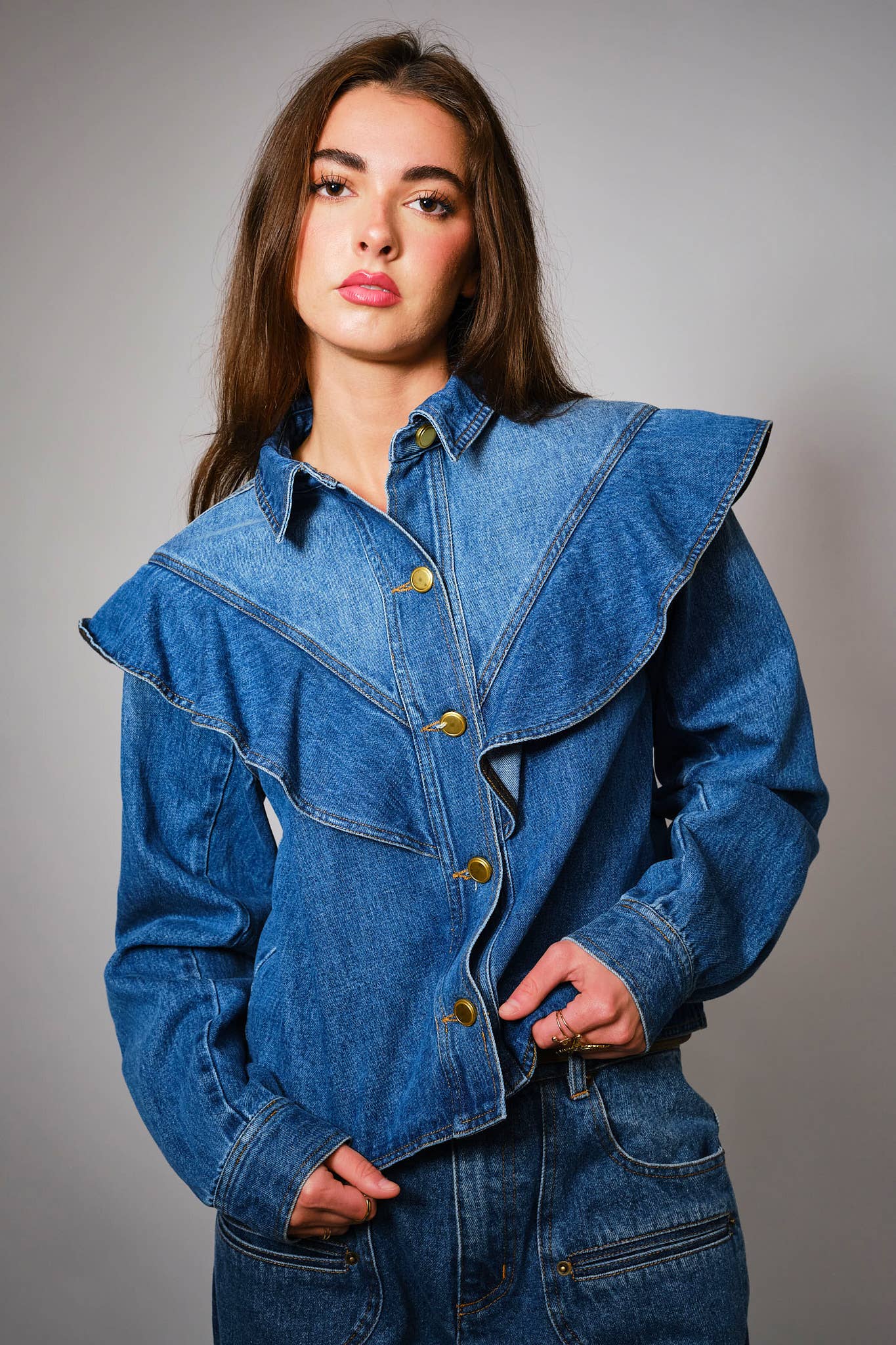 Diagonal Ruffled Denim Jacket