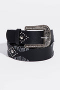 Black Western Floral Etched Buckle Vegan Leather Bel