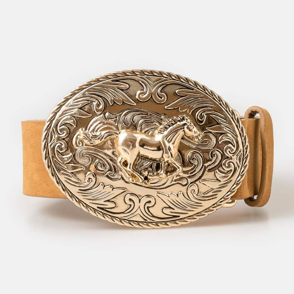 Large Western Horse Medallion Buckle Belt