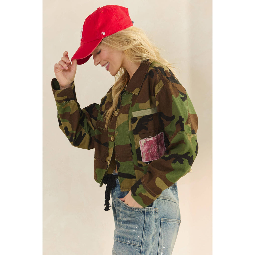 Camo Sequins Contrast Jacket: Camo Floral / M