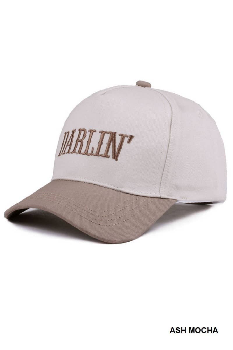 Darlin' Embroidered Two-tone Canvas Cotton Cap: ASH MOCHA