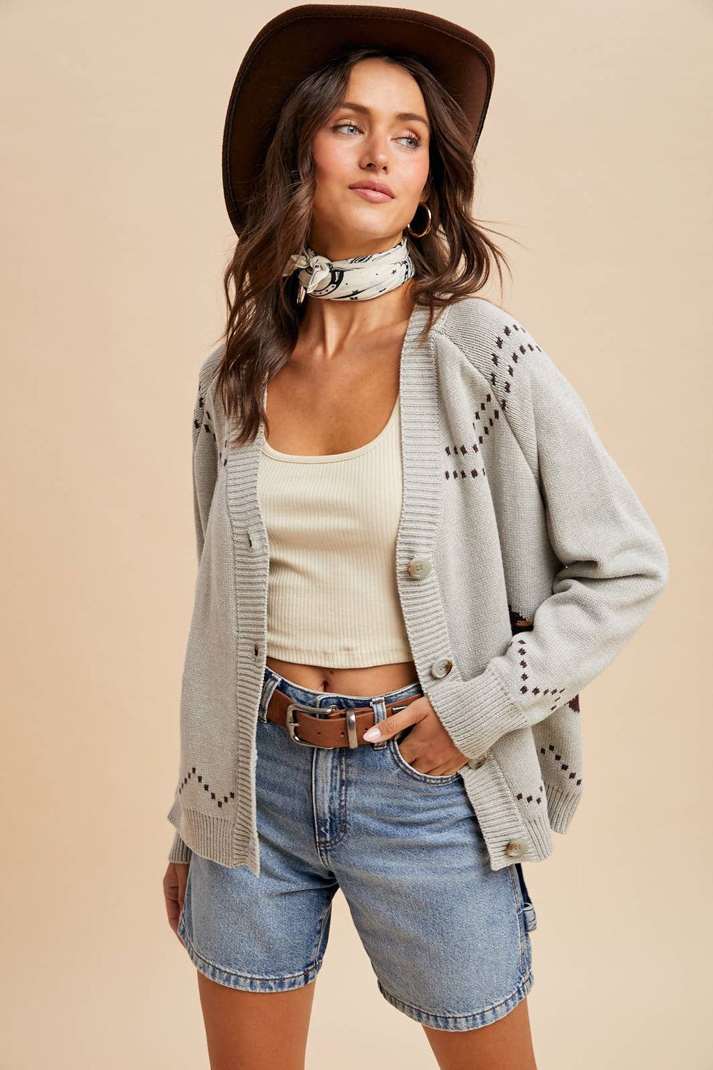 CHUNKY KNITTED HORSE CARDIGAN: HEATHER GREY