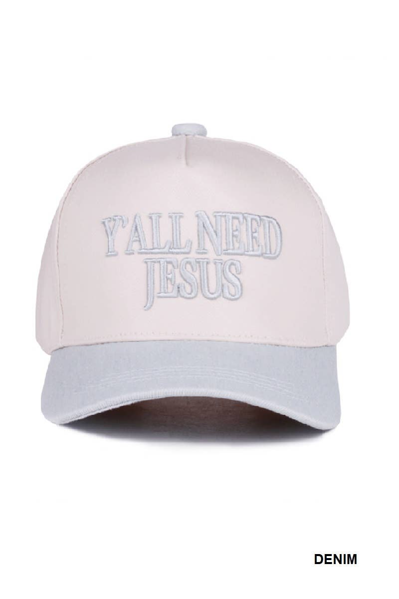 Y'all Need Jesus Two Tone Canvas Cotton Cap: DK FOREST / 1(ONE SIZE)